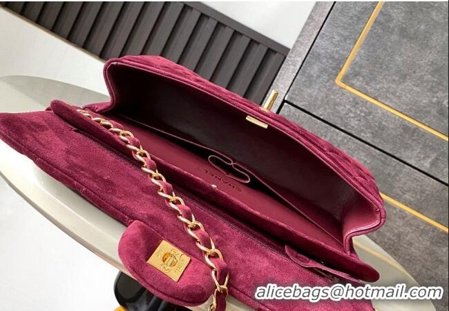 Pretty Style Chanel Suede Classic 11.12 Medium Flap bag A01112 Burgundy 2025