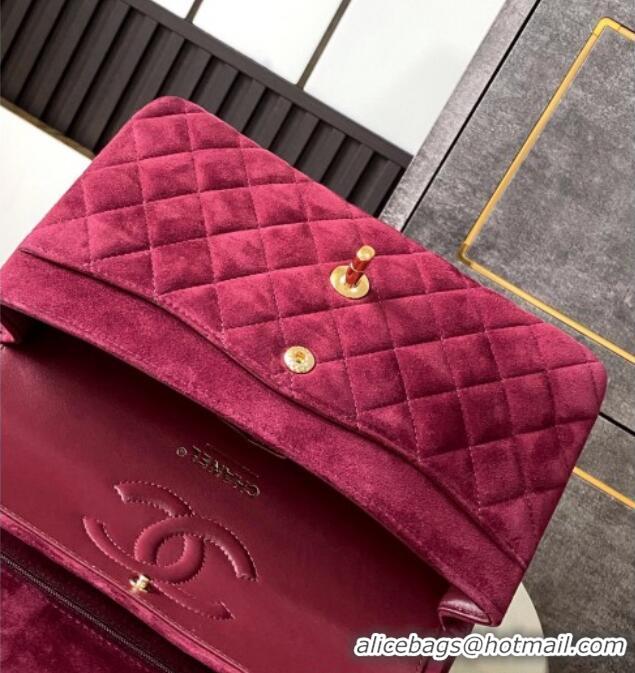 Pretty Style Chanel Suede Classic 11.12 Medium Flap bag A01112 Burgundy 2025