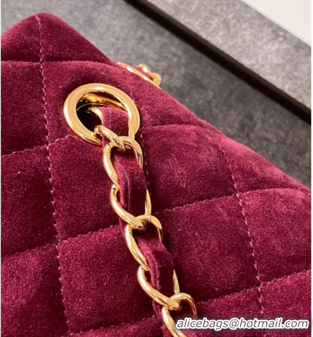 Pretty Style Chanel Suede Classic 11.12 Medium Flap bag A01112 Burgundy 2025