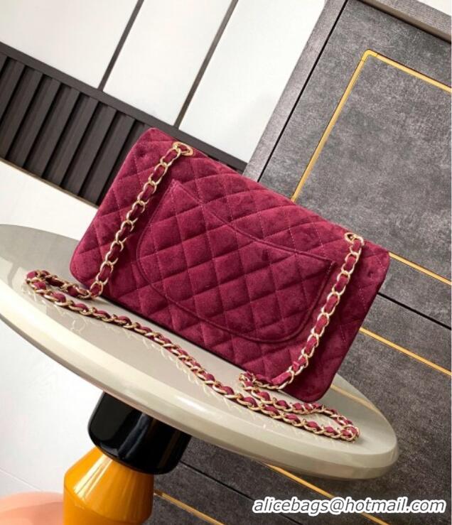 Pretty Style Chanel Suede Classic 11.12 Medium Flap bag A01112 Burgundy 2025