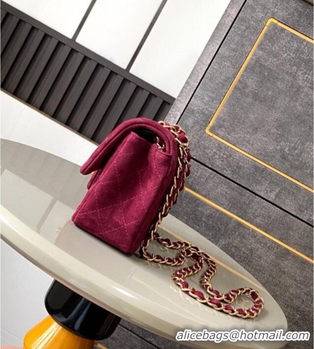 Pretty Style Chanel Suede Classic Mini Flap Bag A69900 Burgundy 2025