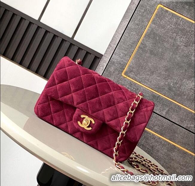 Pretty Style Chanel Suede Classic Mini Flap Bag A69900 Burgundy 2025