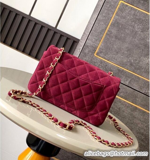 Pretty Style Chanel Suede Classic Mini Flap Bag A69900 Burgundy 2025