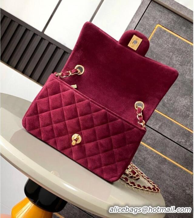 Pretty Style Chanel Suede Classic Mini Flap Bag A69900 Burgundy 2025