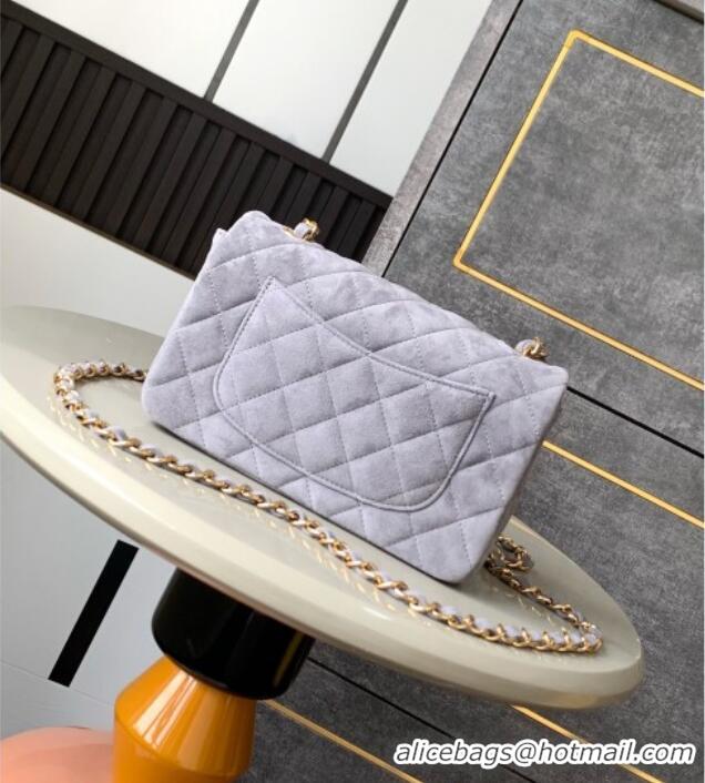 Pretty Style Chanel Suede Classic Mini Flap Bag A69900 Grey 2025