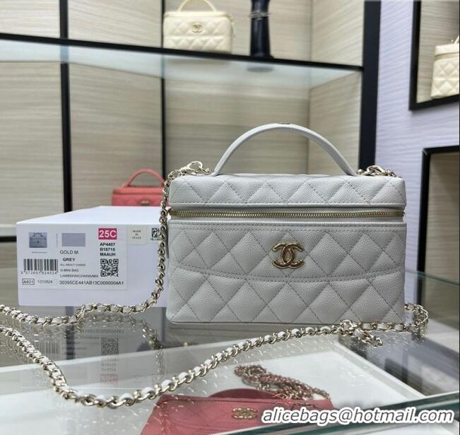 Reasonable Price Chanel Grained Calfskin Long Vanity Case with Chain AP4407 Light Grey 2025