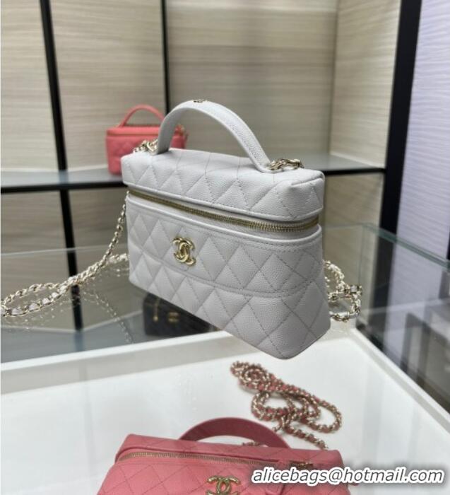 Reasonable Price Chanel Grained Calfskin Long Vanity Case with Chain AP4407 Light Grey 2025