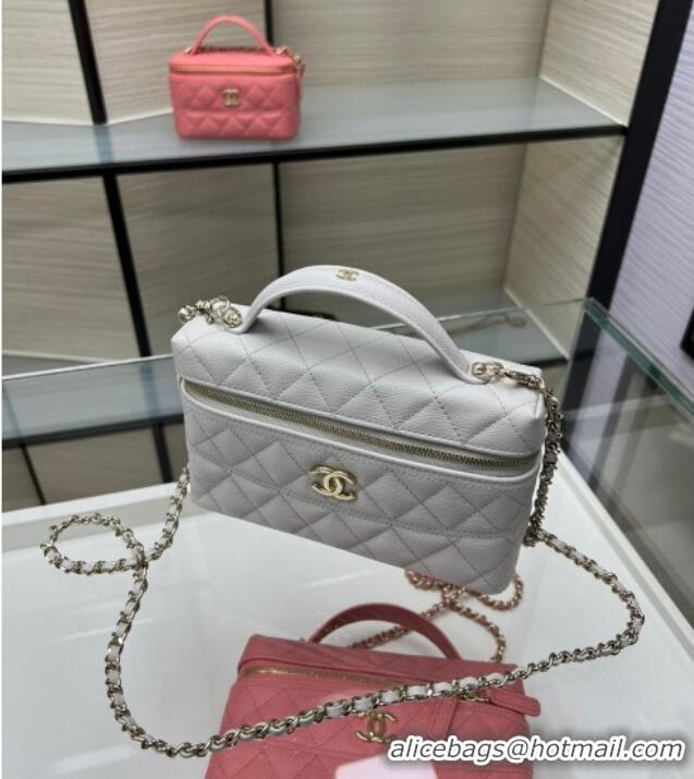 Reasonable Price Chanel Grained Calfskin Long Vanity Case with Chain AP4407 Light Grey 2025