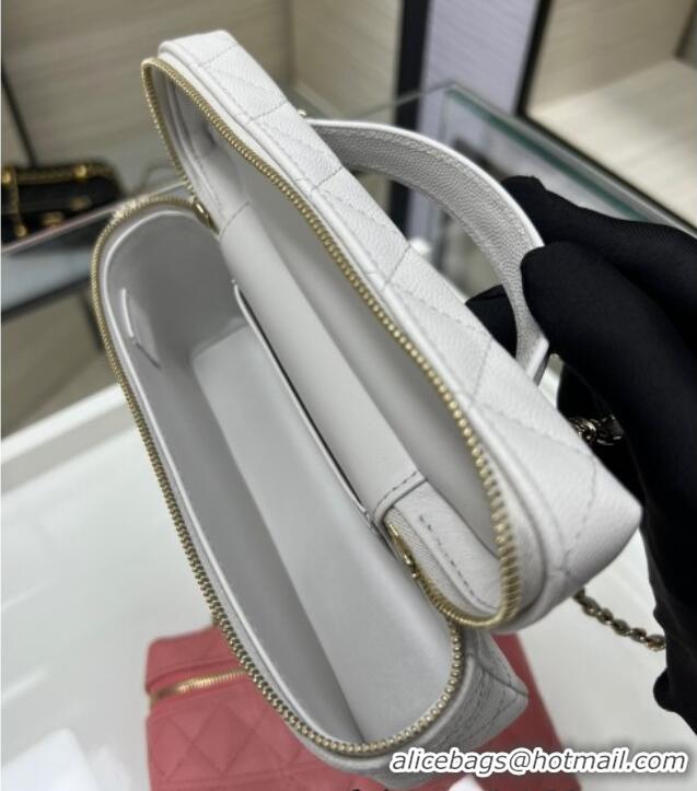 Reasonable Price Chanel Grained Calfskin Long Vanity Case with Chain AP4407 Light Grey 2025