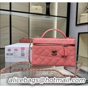 Best Quality Chanel Grained Calfskin Long Vanity Case with Chain AP4407 Light Pink 2025