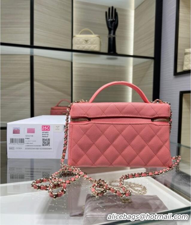 Best Quality Chanel Grained Calfskin Long Vanity Case with Chain AP4407 Light Pink 2025