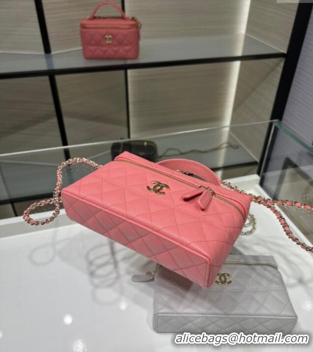 Best Quality Chanel Grained Calfskin Long Vanity Case with Chain AP4407 Light Pink 2025