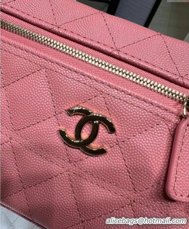 Best Quality Chanel Grained Calfskin Long Vanity Case with Chain AP4407 Light Pink 2025