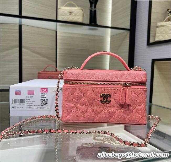 Best Quality Chanel Grained Calfskin Long Vanity Case with Chain AP4407 Light Pink 2025