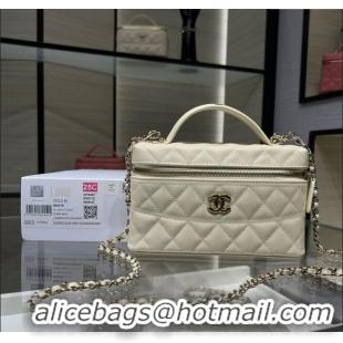 Low Cost Chanel Grained Calfskin Long Vanity Case with Chain AP4407 White 2025