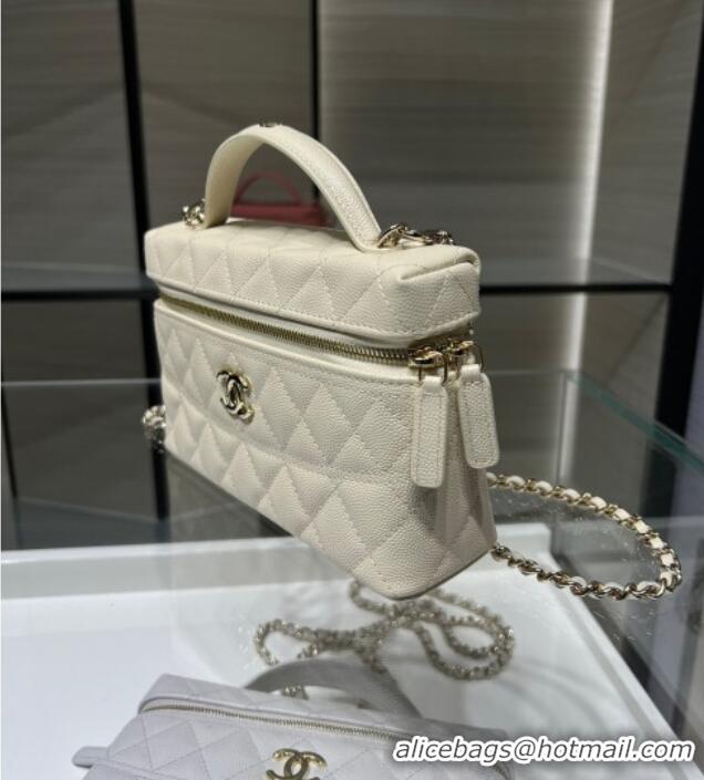 Low Cost Chanel Grained Calfskin Long Vanity Case with Chain AP4407 White 2025