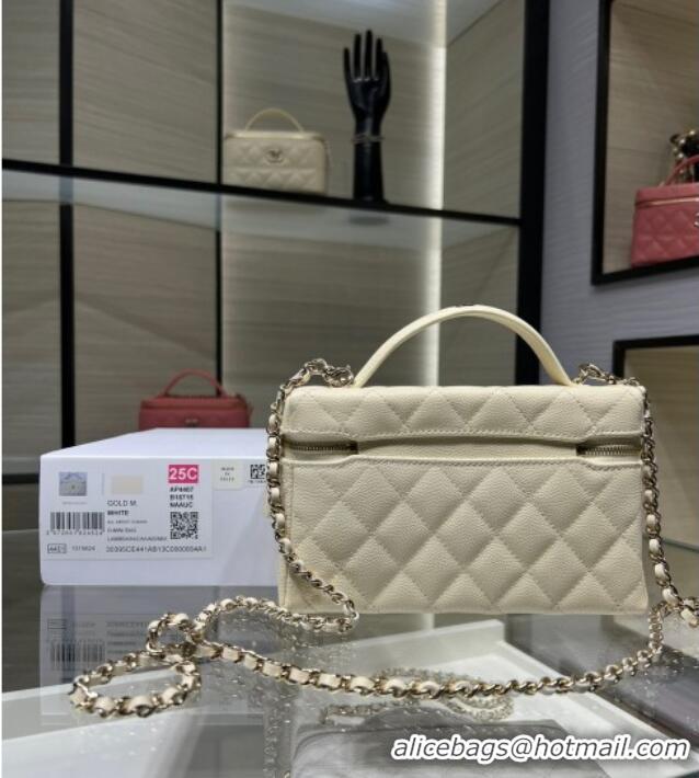 Low Cost Chanel Grained Calfskin Long Vanity Case with Chain AP4407 White 2025