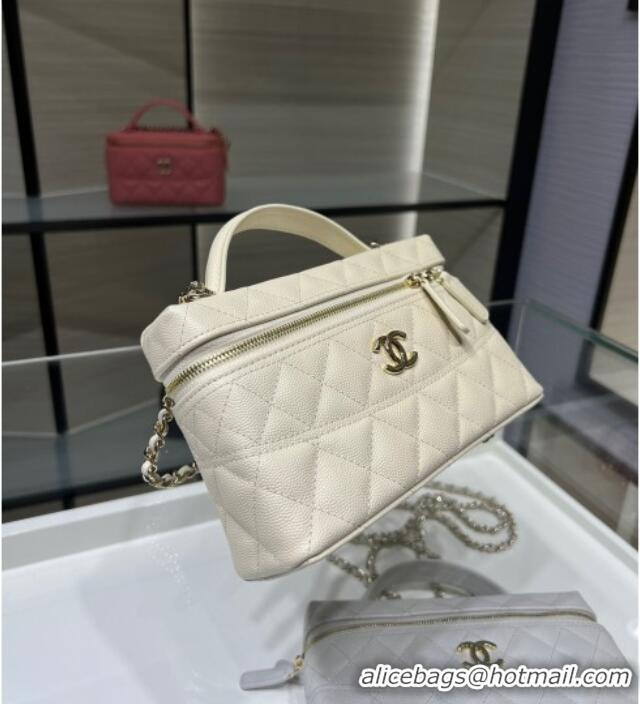 Low Cost Chanel Grained Calfskin Long Vanity Case with Chain AP4407 White 2025