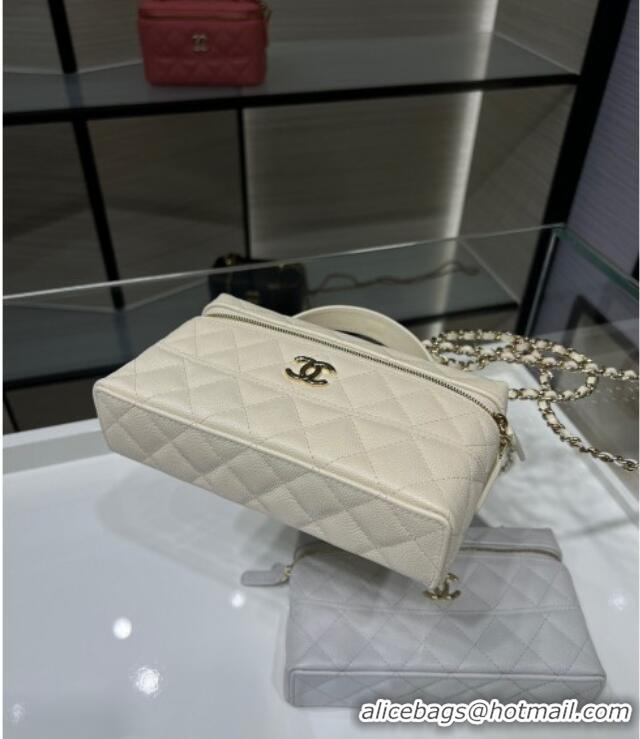 Low Cost Chanel Grained Calfskin Long Vanity Case with Chain AP4407 White 2025