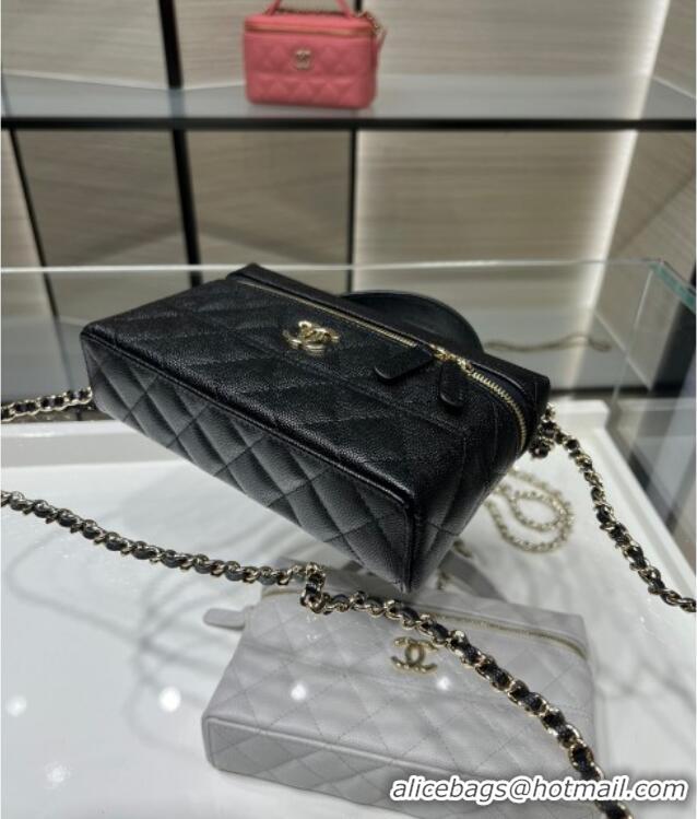 Top Grade Chanel Grained Calfskin Long Vanity Case with Chain AP4407 Black 2025