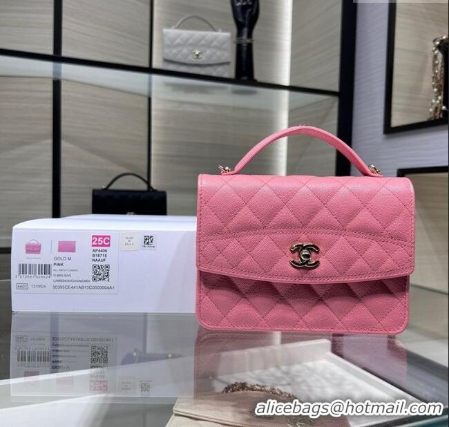 Top Design Chanel Grained Calfskin Clutch/Backpack Bag with Chain AP4406 Pink 2025