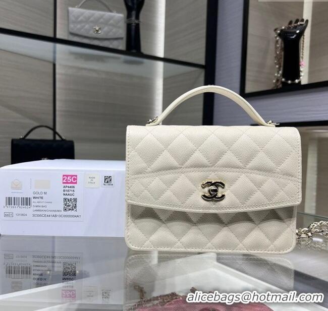 Luxury Discount Chanel Grained Calfskin Clutch/Backpack Bag with Chain AP4406 White 2025