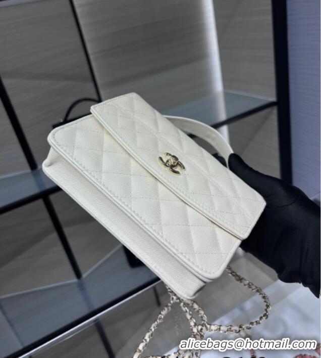 Luxury Discount Chanel Grained Calfskin Clutch/Backpack Bag with Chain AP4406 White 2025