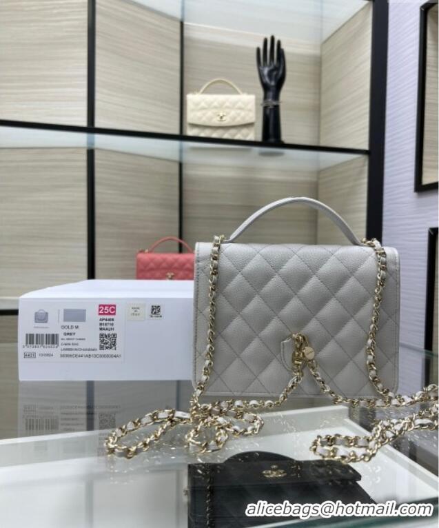 Top Grade Chanel Grained Calfskin Clutch/Backpack Bag with Chain AP4406 Light Grey 2025