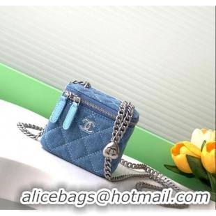 Luxury Cheap Chanel Light Blue Denim Clutch with Chain and Heart AP3203 2025