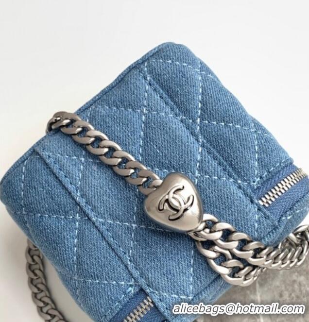 Luxury Cheap Chanel Light Blue Denim Clutch with Chain and Heart AP3203 2025