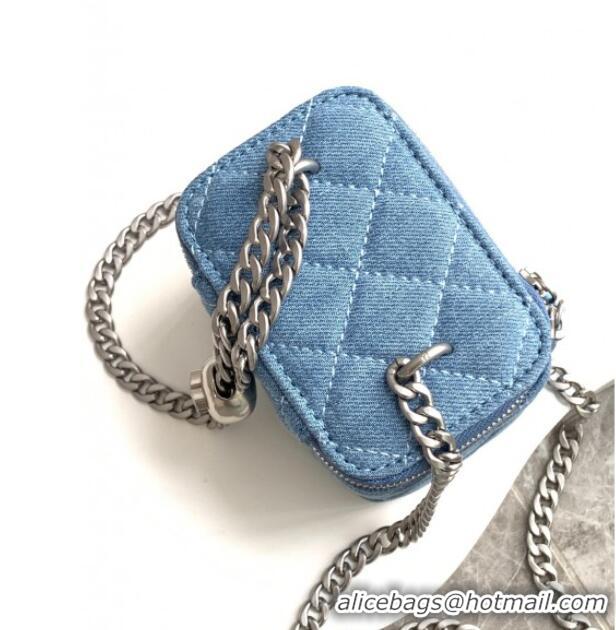 Luxury Cheap Chanel Light Blue Denim Clutch with Chain and Heart AP3203 2025