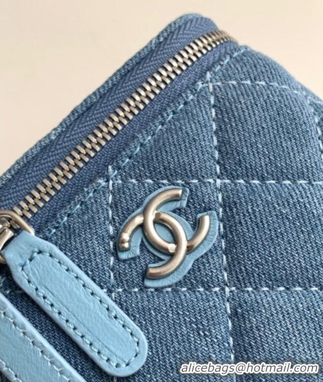 Luxury Cheap Chanel Light Blue Denim Clutch with Chain and Heart AP3203 2025