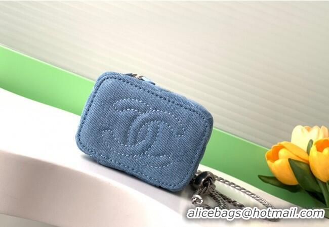 Luxury Cheap Chanel Light Blue Denim Clutch with Chain and Heart AP3203 2025