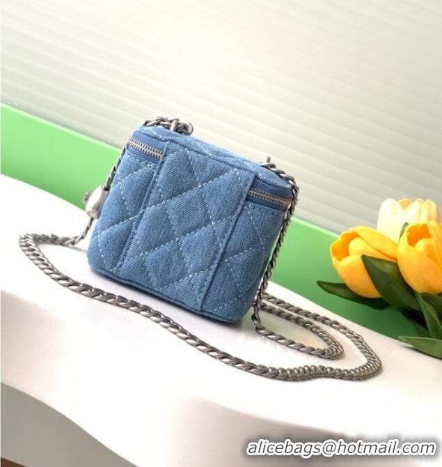 Luxury Cheap Chanel Light Blue Denim Clutch with Chain and Heart AP3203 2025