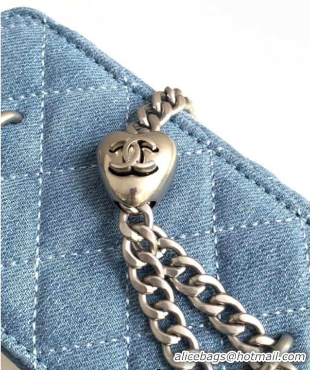 Super Quality Chanel Light Blue Denim Clutch with Chain and Heart AP3204 2025