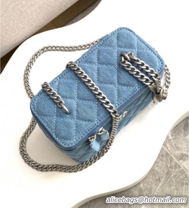 Super Quality Chanel Light Blue Denim Clutch with Chain and Heart AP3204 2025