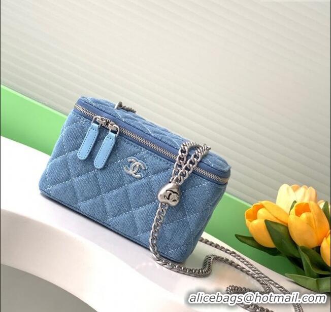 Super Quality Chanel Light Blue Denim Clutch with Chain and Heart AP3204 2025