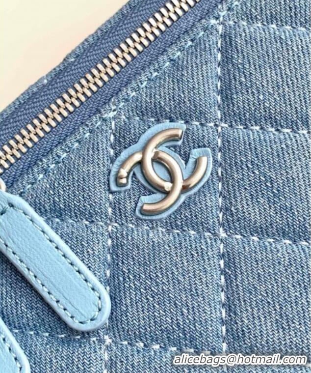 Super Quality Chanel Light Blue Denim Clutch with Chain and Heart AP3204 2025