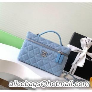 Top Quality Chanel Denim Long Vanity Case with Chain AP4407 Light Blue 2025