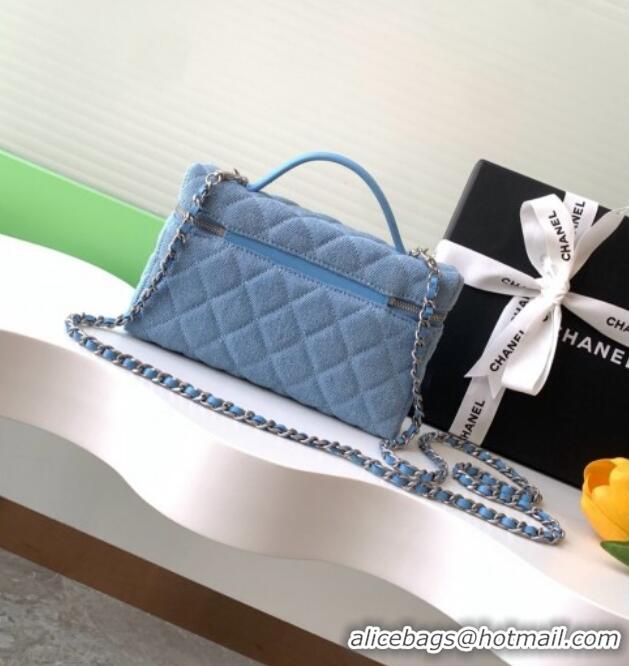 Top Quality Chanel Denim Long Vanity Case with Chain AP4407 Light Blue 2025