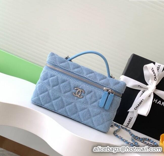 Top Quality Chanel Denim Long Vanity Case with Chain AP4407 Light Blue 2025