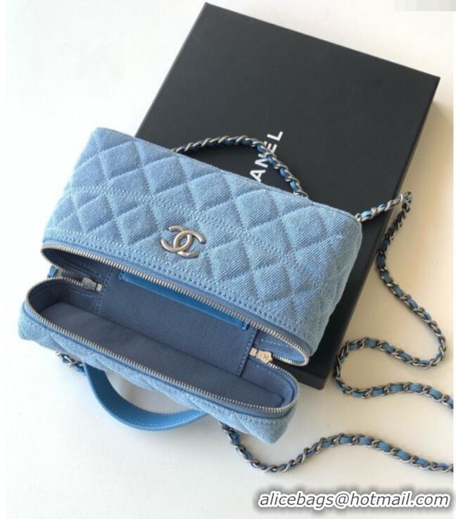 Top Quality Chanel Denim Long Vanity Case with Chain AP4407 Light Blue 2025