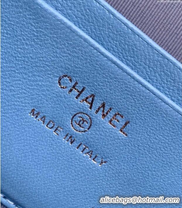 Top Quality Chanel Denim Long Vanity Case with Chain AP4407 Light Blue 2025