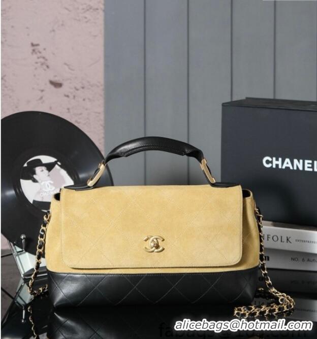 Promotional Chanel Quilted Suede and Calfskin Flap Bag with Top Handle 3036 Yellow/Black 2025