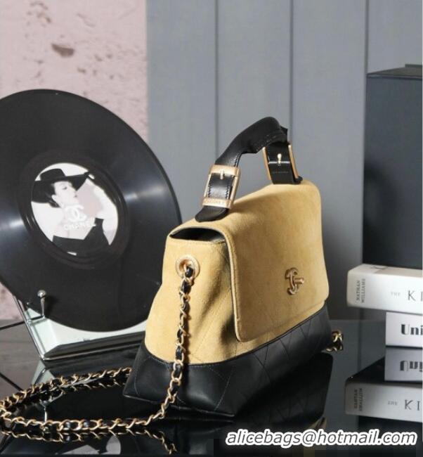 Promotional Chanel Quilted Suede and Calfskin Flap Bag with Top Handle 3036 Yellow/Black 2025