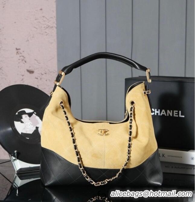 Top Quality Chanel Quilted Suede and Calfskin Hobo Bag 3037 Yellow/Black 2025