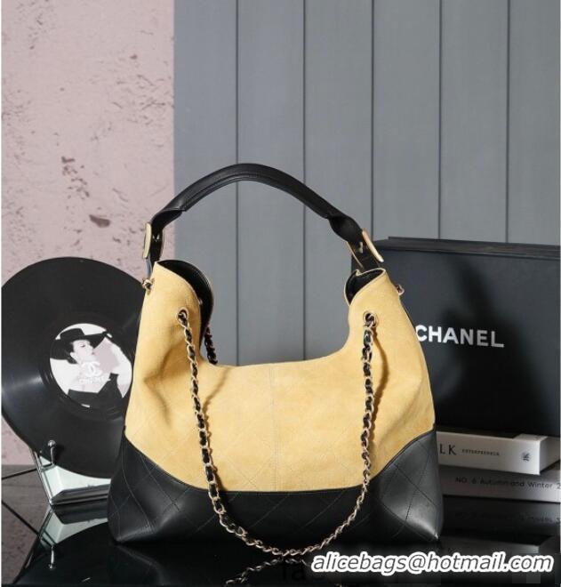 Top Quality Chanel Quilted Suede and Calfskin Hobo Bag 3037 Yellow/Black 2025