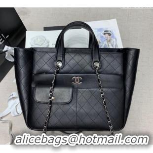 Top Grade Chanel Quilted Calfskin Large Shopping Bag CH011302 Black 2025