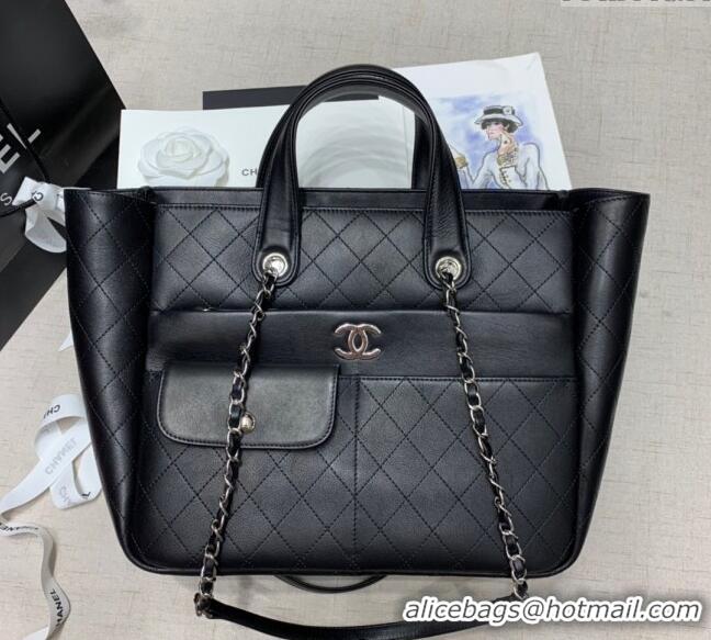 Top Grade Chanel Quilted Calfskin Large Shopping Bag CH011302 Black 2025