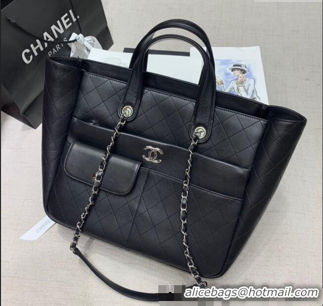 Top Grade Chanel Quilted Calfskin Large Shopping Bag CH011302 Black 2025